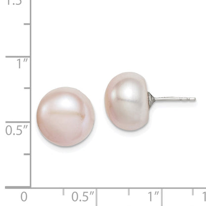 Sterlingsilber Rhodiniert-pl 11-12mm Rosa Fw Zucht Knopf Perle Ohrstecker