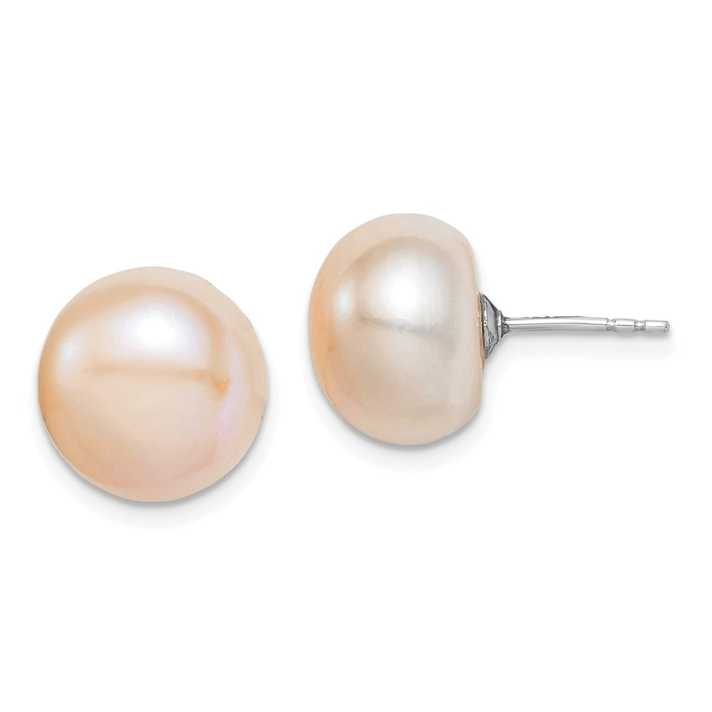 Sterlingsilber Rhodiniert-pl 11-12mm Rosa Fw Zucht Knopf Perle Ohrstecker