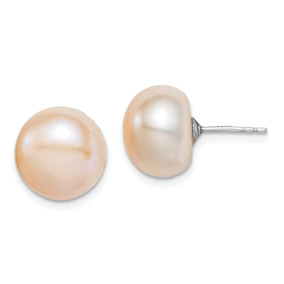 Sterlingsilber Rhodiniert-pl 11-12mm Rosa Fw Zucht Knopf Perle Ohrstecker