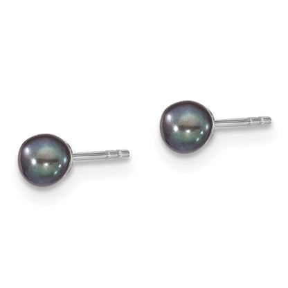 Sterlingsilber 3-4mm Rhodiniert Schwarz Fw Zucht Rund Perle Ohrstecker