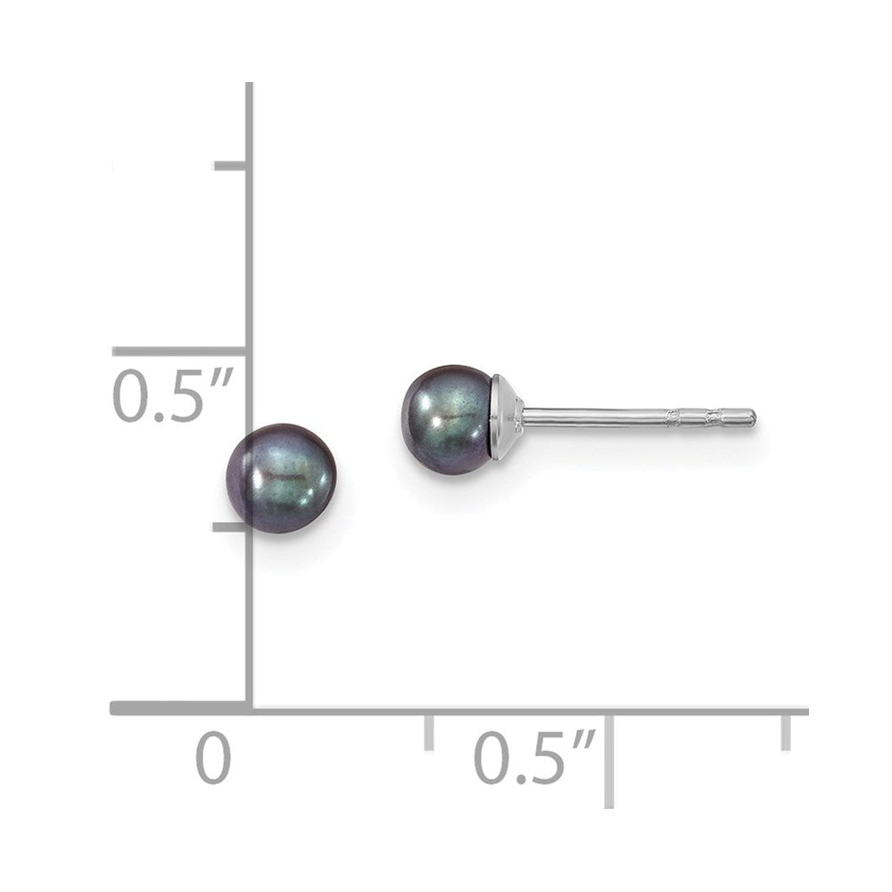 Sterlingsilber 3-4mm Rhodiniert Schwarz Fw Zucht Rund Perle Ohrstecker