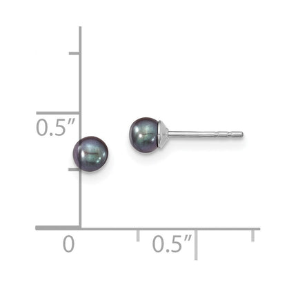 Sterlingsilber 3-4mm Rhodiniert Schwarz Fw Zucht Rund Perle Ohrstecker