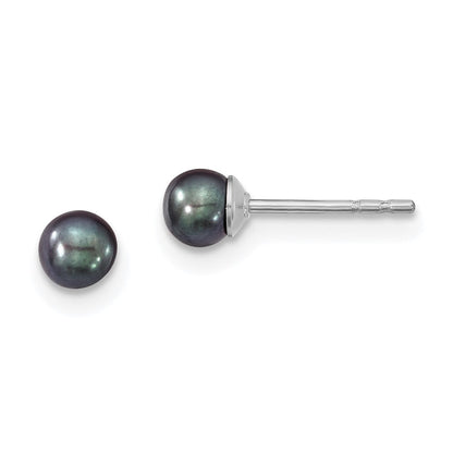 Sterlingsilber 3-4mm Rhodiniert Schwarz Fw Zucht Rund Perle Ohrstecker