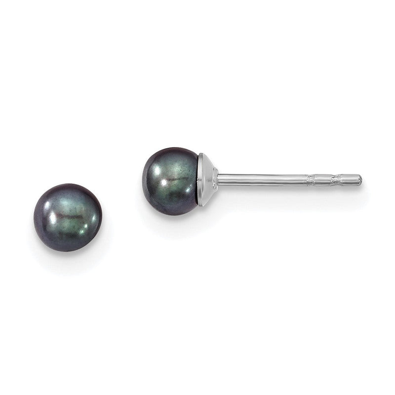 Sterlingsilber 3-4mm Rhodiniert Schwarz Fw Zucht Rund Perle Ohrstecker