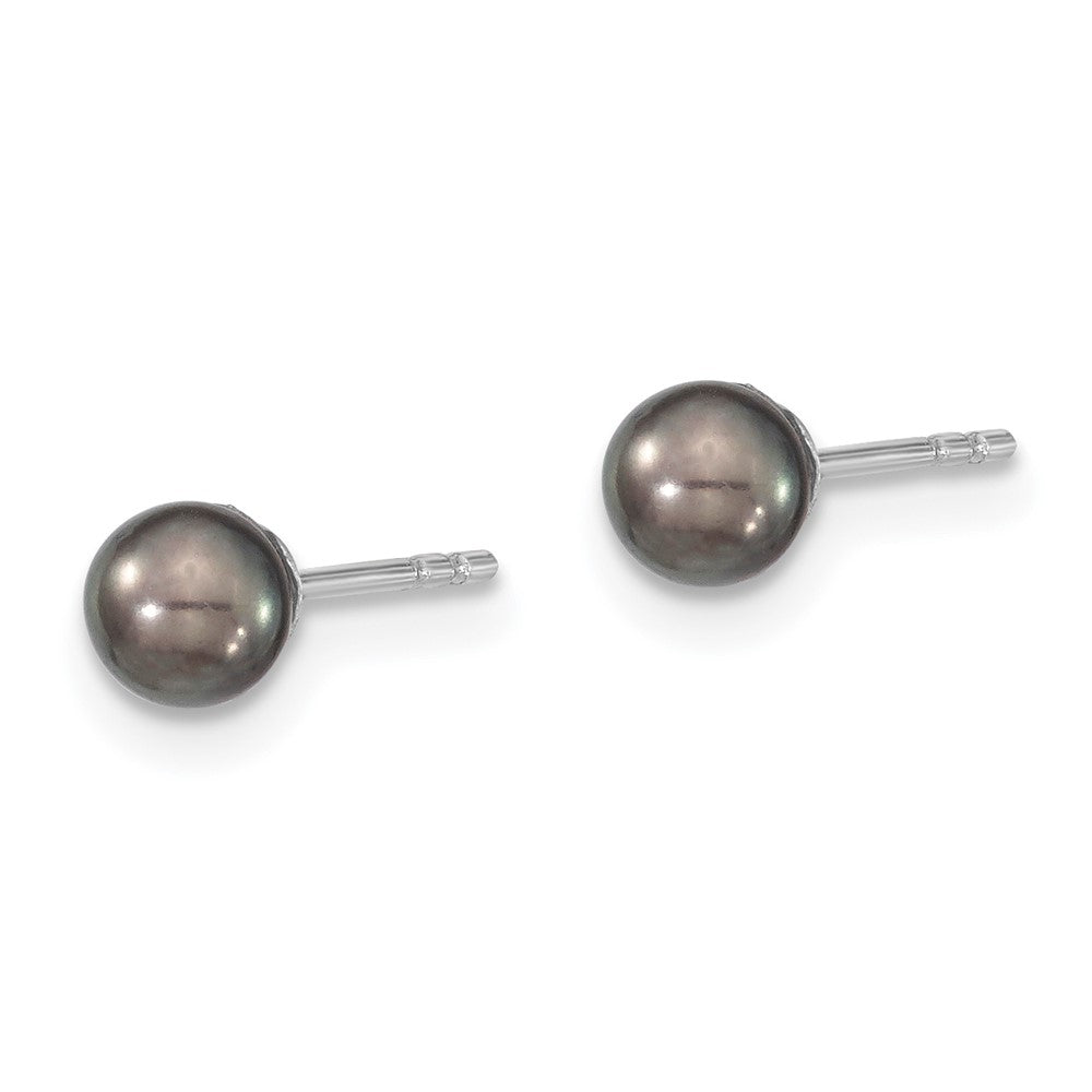 Sterlingsilber 4-5mm Rhodiniert Schwarz Fw Zucht Rund Perle Ohrstecker