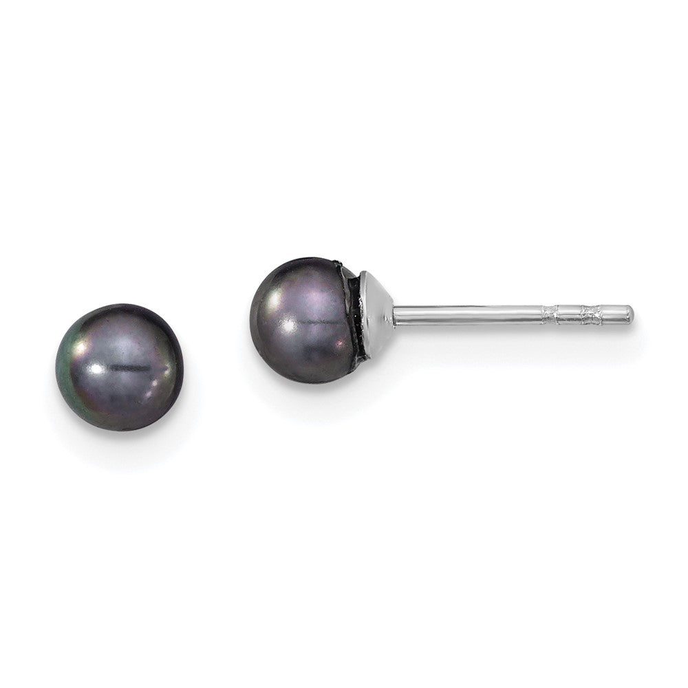 Sterlingsilber 4-5mm Rhodiniert Schwarz Fw Zucht Rund Perle Ohrstecker