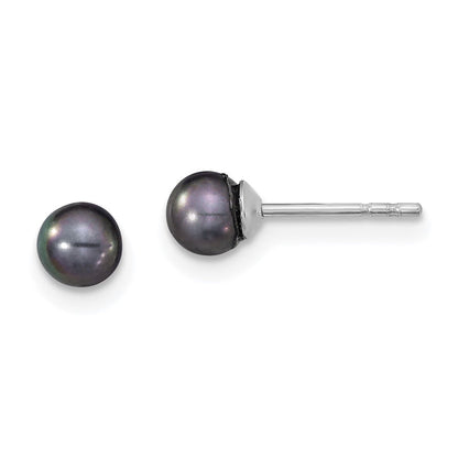 Sterlingsilber 4-5mm Rhodiniert Schwarz Fw Zucht Rund Perle Ohrstecker