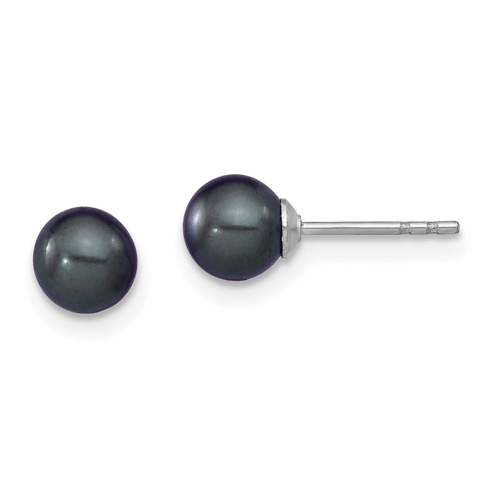 Sterlingsilber Rhodiniert 5-6mm Schwarz Fw Zucht Rund Perle Ohrstecker