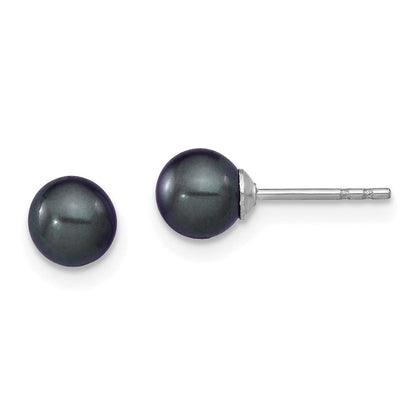 Sterlingsilber Rhodiniert 5-6mm Schwarz Fw Zucht Rund Perle Ohrstecker