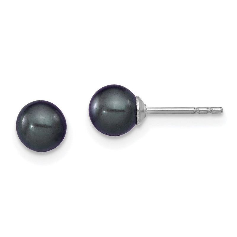 Sterlingsilber Rhodiniert 5-6mm Schwarz Fw Zucht Rund Perle Ohrstecker