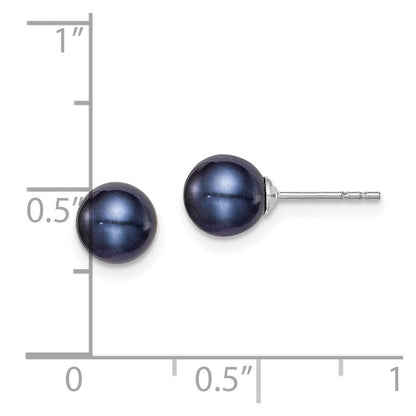 Sterlingsilber Rhodiniert 6-7mm Schwarz Fw Zucht Rund Perle Ohrstecker
