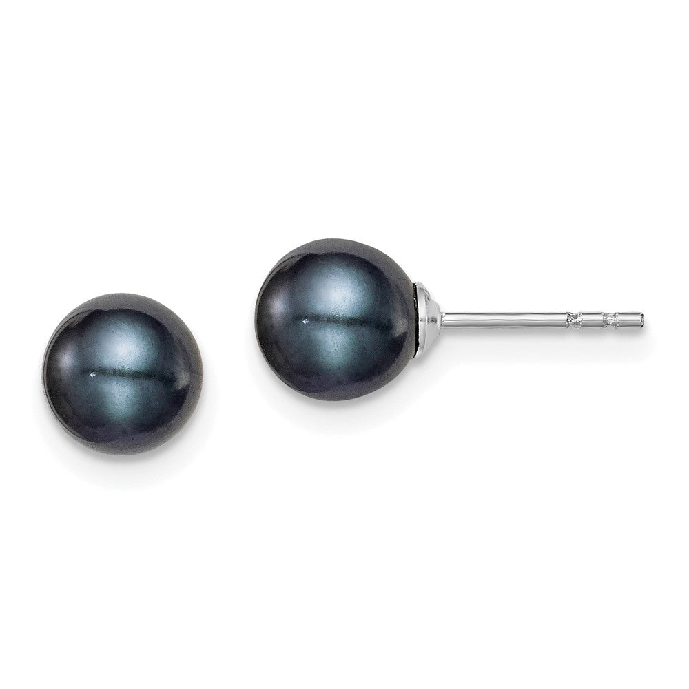 Sterlingsilber Rhodiniert 6-7mm Schwarz Fw Zucht Rund Perle Ohrstecker