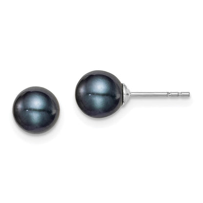 Sterlingsilber Rhodiniert 6-7mm Schwarz Fw Zucht Rund Perle Ohrstecker