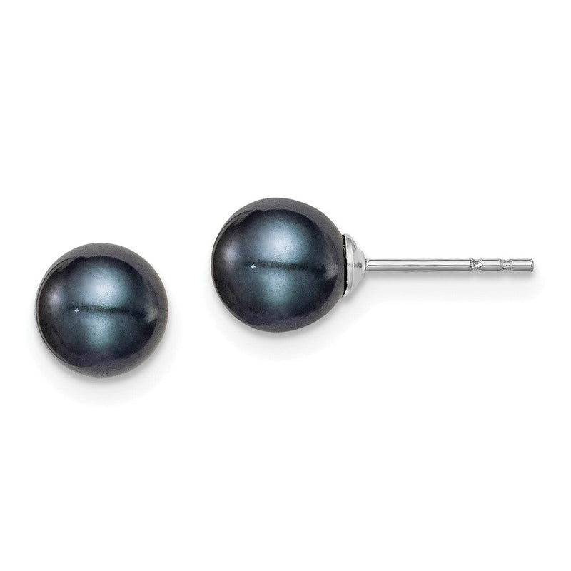 Sterlingsilber Rhodiniert 6-7mm Schwarz Fw Zucht Rund Perle Ohrstecker