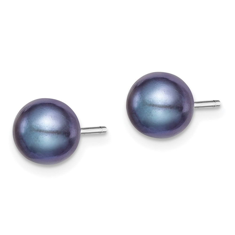 Sterlingsilber Rhodiniert 7-8mm Schwarz Fw Zucht Rund Perle Ohrstecker