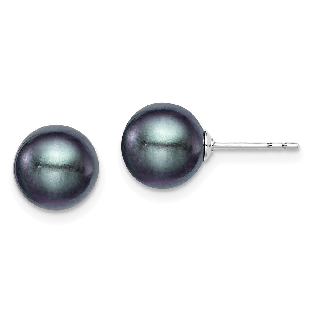 Sterlingsilber Rhodiniert 8-9mm Schwarz Fw Zucht Rund Perle Ohrstecker