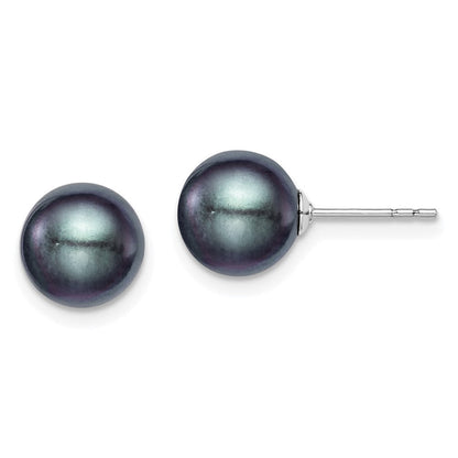 Sterlingsilber Rhodiniert 8-9mm Schwarz Fw Zucht Rund Perle Ohrstecker