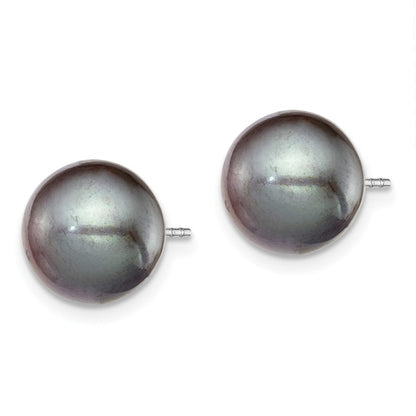 Sterlingsilber Rhodiniert 9-10mm Schwarz Fw Zucht Rund Perle Ohrstecker Ohrring