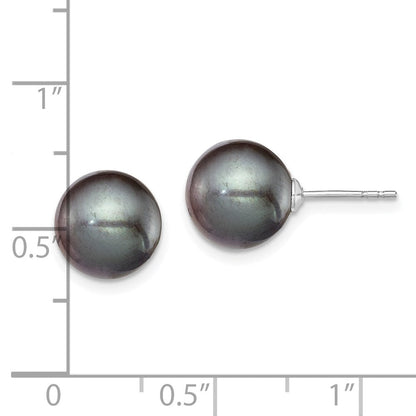 Sterlingsilber Rhodiniert 9-10mm Schwarz Fw Zucht Rund Perle Ohrstecker Ohrring