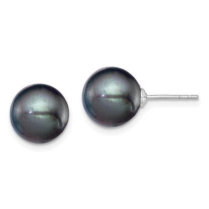 Sterlingsilber Rhodiniert 9-10mm Schwarz Fw Zucht Rund Perle Ohrstecker Ohrring