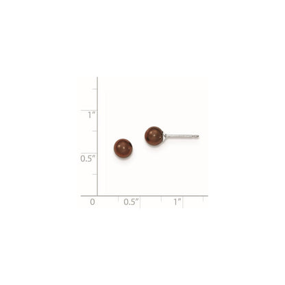 Sterlingsilber Rhodiniert 5-6mm Coffee Rund Süßwasser Zuchtperle Stecker Ohrstecker