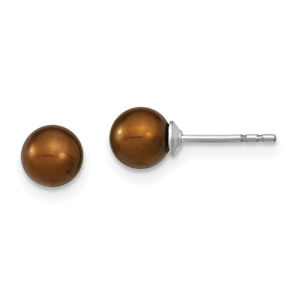Sterlingsilber Rhodiniert 5-6mm Coffee Rund Süßwasser Zuchtperle Stecker Ohrstecker