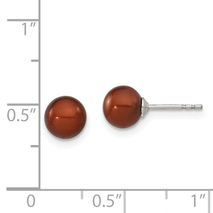 Sterlingsilber Rhodiniert 6-7mm Coffee Rund Süßwasser Zuchtperle Stecker Ohrstecker