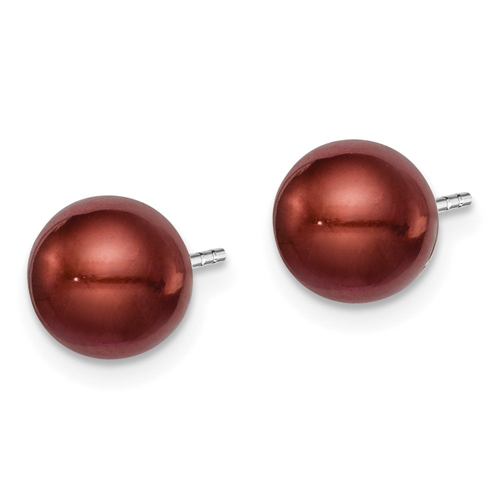 Sterlingsilber Rhodiniert 7-8mm Coffee Rund Süßwasser Zuchtperle Stecker Ohrstecker