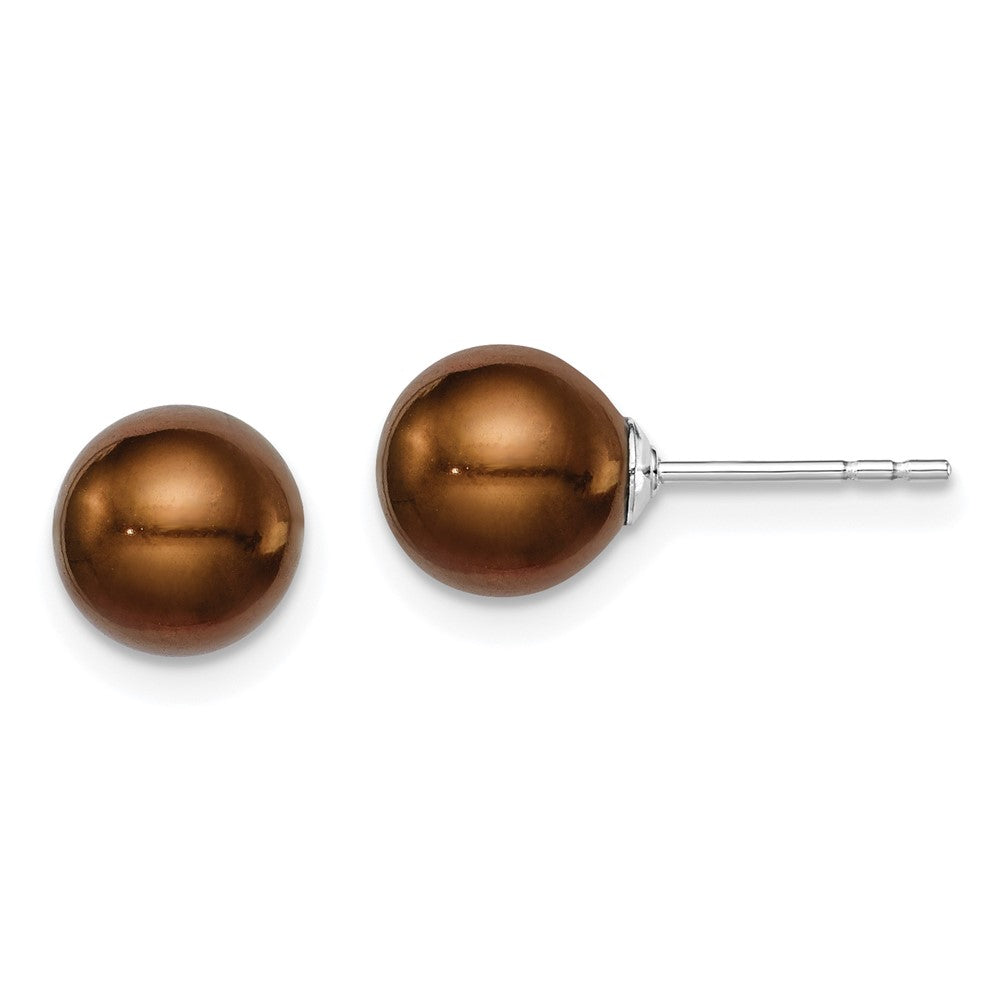 Sterlingsilber Rhodiniert 7-8mm Coffee Rund Süßwasser Zuchtperle Stecker Ohrstecker
