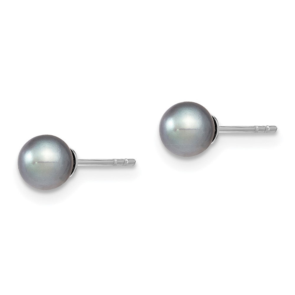 Sterlingsilber Rhodiniert 5-6mm Grau Rund Süßwasser Zuchtperle Stecker Ohrstecker