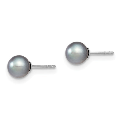 Sterlingsilber Rhodiniert 5-6mm Grau Rund Süßwasser Zuchtperle Stecker Ohrstecker