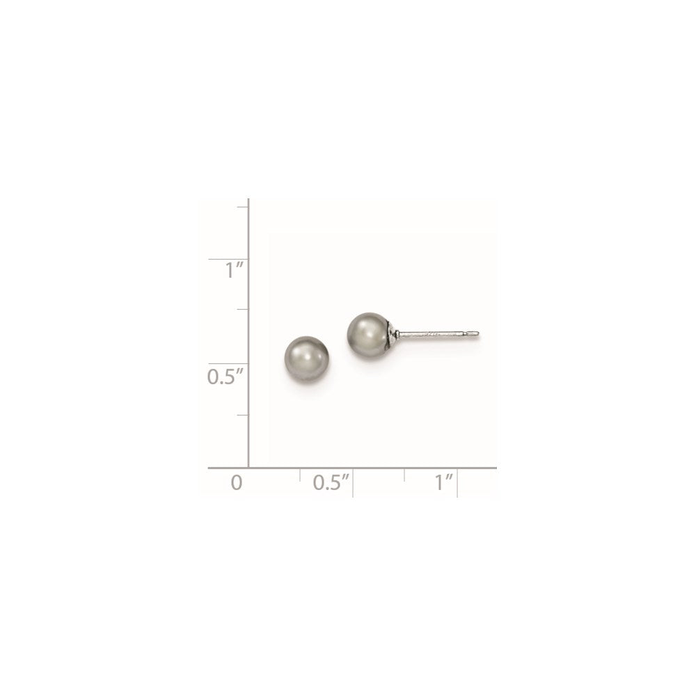 Sterlingsilber Rhodiniert 5-6mm Grau Rund Süßwasser Zuchtperle Stecker Ohrstecker