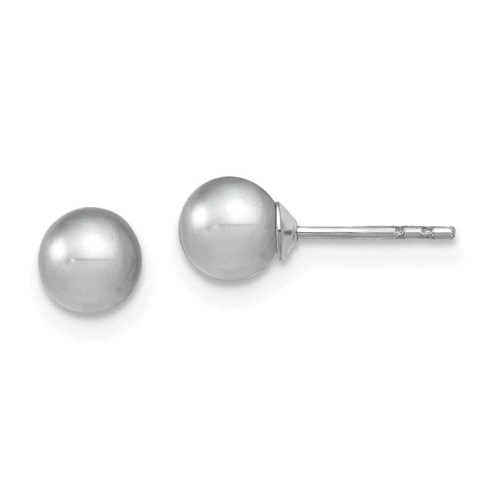 Sterlingsilber Rhodiniert 5-6mm Grau Rund Süßwasser Zuchtperle Stecker Ohrstecker