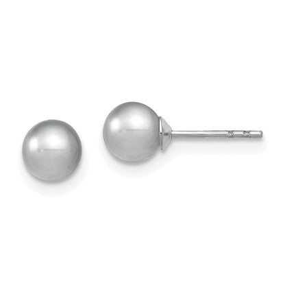 Sterlingsilber Rhodiniert 5-6mm Grau Rund Süßwasser Zuchtperle Stecker Ohrstecker