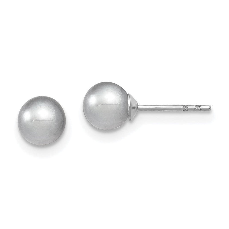 Sterlingsilber Rhodiniert 5-6mm Grau Rund Süßwasser Zuchtperle Stecker Ohrstecker