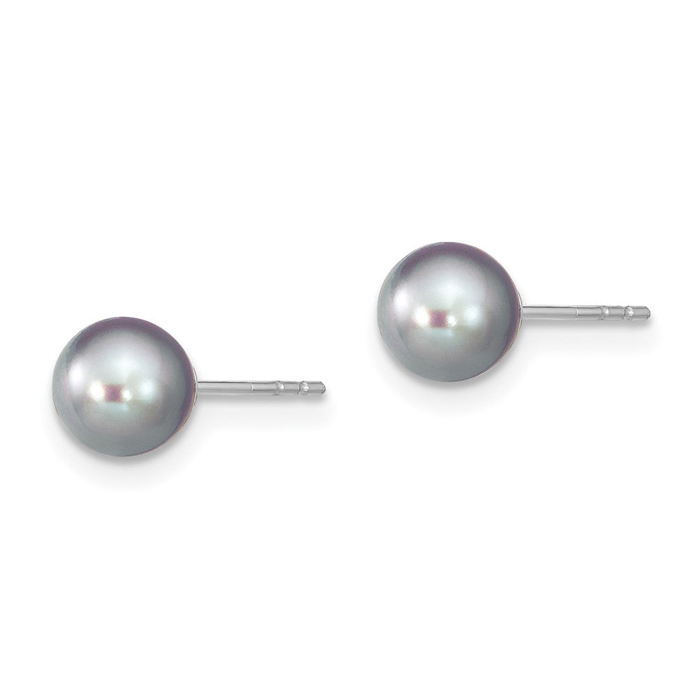 Sterlingsilber Rhodiniert 6-7mm Grau Rund Süßwasser Zuchtperle Stecker Ohrstecker