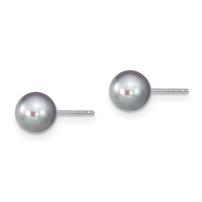 Sterlingsilber Rhodiniert 6-7mm Grau Rund Süßwasser Zuchtperle Stecker Ohrstecker