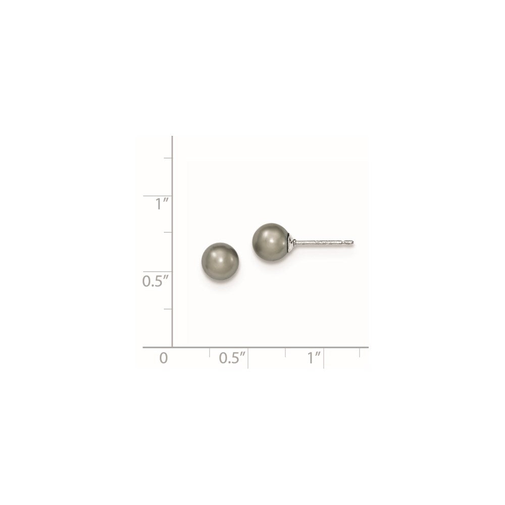 Sterlingsilber Rhodiniert 6-7mm Grau Rund Süßwasser Zuchtperle Stecker Ohrstecker