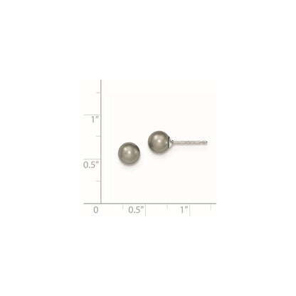 Sterlingsilber Rhodiniert 6-7mm Grau Rund Süßwasser Zuchtperle Stecker Ohrstecker