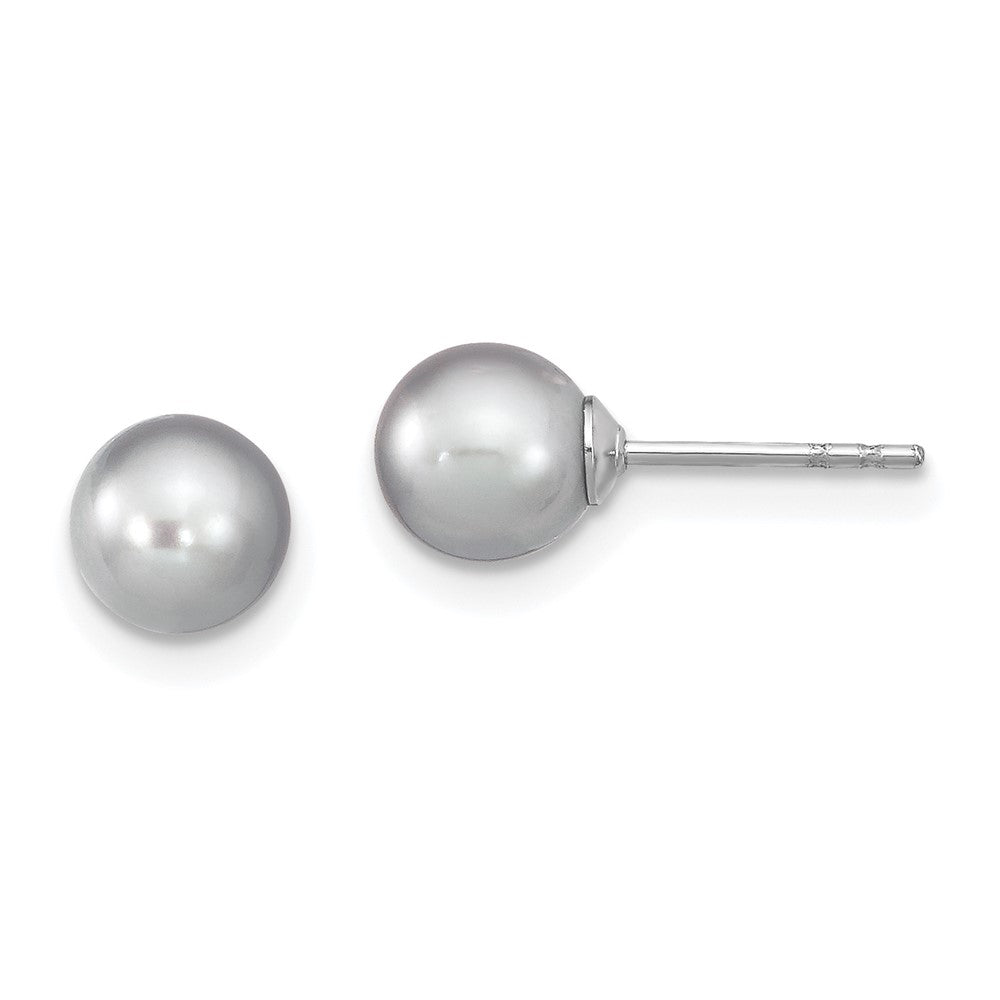 Sterlingsilber Rhodiniert 6-7mm Grau Rund Süßwasser Zuchtperle Stecker Ohrstecker