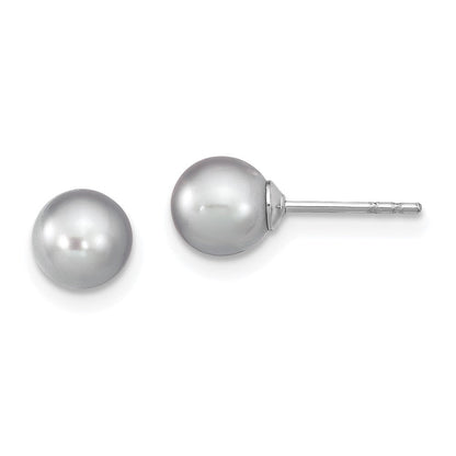 Sterlingsilber Rhodiniert 6-7mm Grau Rund Süßwasser Zuchtperle Stecker Ohrstecker