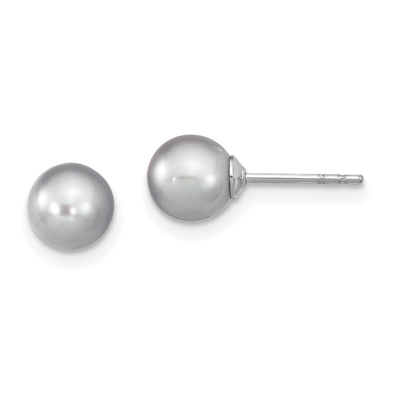 Sterlingsilber Rhodiniert 6-7mm Grau Rund Süßwasser Zuchtperle Stecker Ohrstecker