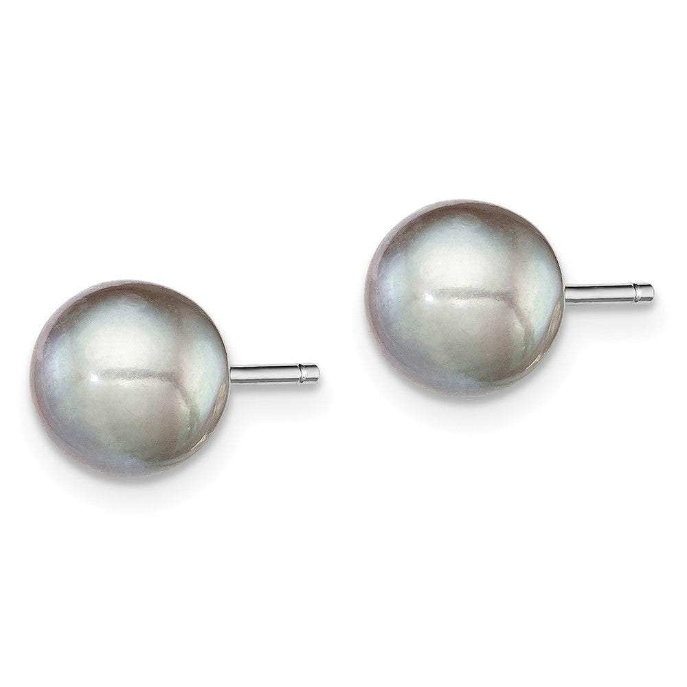 Sterlingsilber Rhodiniert 7-8mm Grau Rund Süßwasser Zuchtperle Stecker Ohrstecker