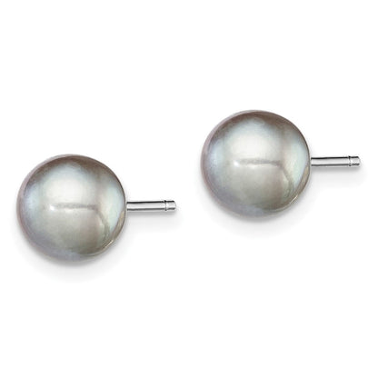 Sterlingsilber Rhodiniert 7-8mm Grau Rund Süßwasser Zuchtperle Stecker Ohrstecker