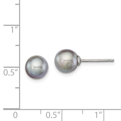 Sterlingsilber Rhodiniert 7-8mm Grau Rund Süßwasser Zuchtperle Stecker Ohrstecker