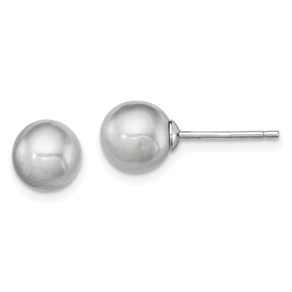 Sterlingsilber Rhodiniert 7-8mm Grau Rund Süßwasser Zuchtperle Stecker Ohrstecker