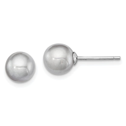 Sterlingsilber Rhodiniert 7-8mm Grau Rund Süßwasser Zuchtperle Stecker Ohrstecker
