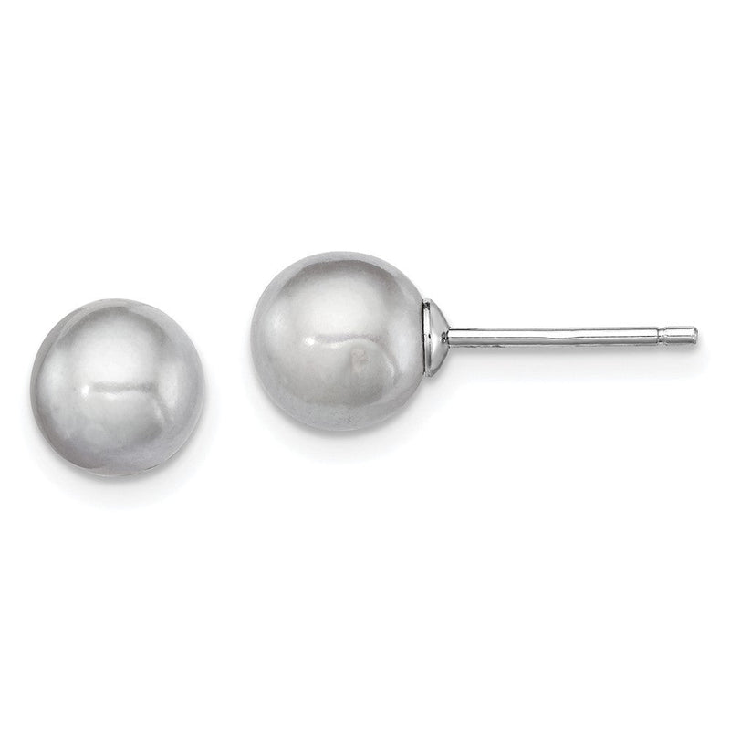 Sterlingsilber Rhodiniert 7-8mm Grau Rund Süßwasser Zuchtperle Stecker Ohrstecker