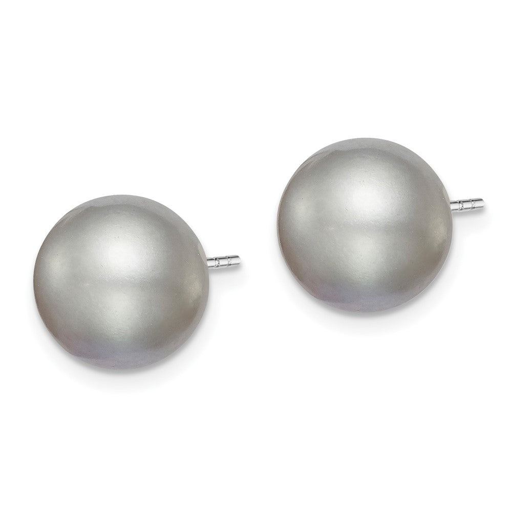 Sterlingsilber Rhodiniert 10-11mm Grau Rund Süßwasser Zuchtperle Stecker Ohrstecker