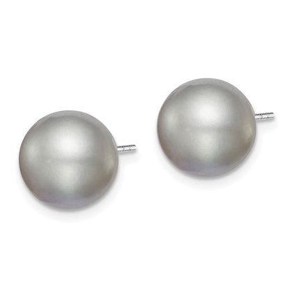 Sterlingsilber Rhodiniert 10-11mm Grau Rund Süßwasser Zuchtperle Stecker Ohrstecker